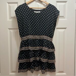 Built By Wendy 100% Silk Vintage Black Floral Tiered Dress